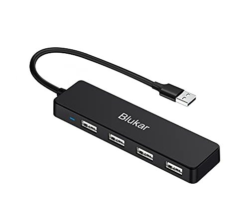 Blukar Hub USB, Concentrador Adaptador USB 2.0, 4-Puertos Ultradelgado Data Hub Expansión con Luz Indicadora Compatible con MacBook, Microsoft Surface, Disco Duro y Más