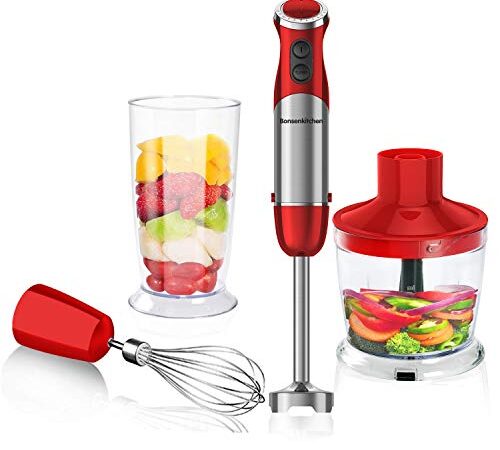 Bonsenkitchen 3 en 1 Batidora de Mano Inmersión 800 W Batidora Multifuncional con Cuchillas de Acero Inoxidable 304 Vaso de Mezcla, 600 ml Picadora de Alimentos de 500 ml Taza de, HB8011