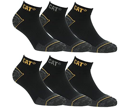 Caterpillar - Calcetines de trabajo de Algodón para hombres, reforzados en el talón y la punta, 6 Pares (Negro, 43-46)