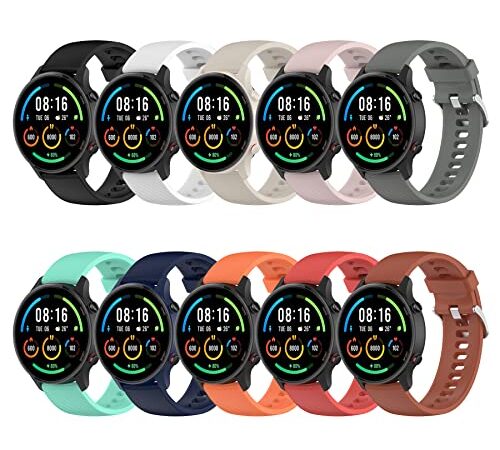 CHULN 10 Piezas Correa Compatible con Xiaomi Mi Watch/Xiaomi Watch S1/Xiaomi Watch S1 Active/Xiaomi Mi Watch Color Sport, 22mm Suave Silicona Ajustable Smart Watch Correa