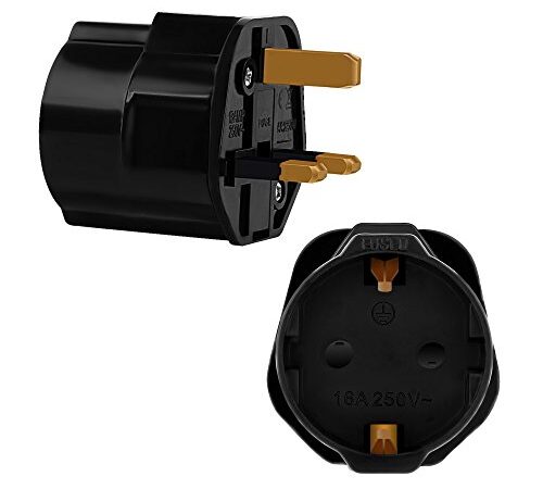 Incutex 1x Adaptador de Viaje UK, GB, Inglaterra Schuko, 2 Patas Europa hacia 3 Patas RU, Negro