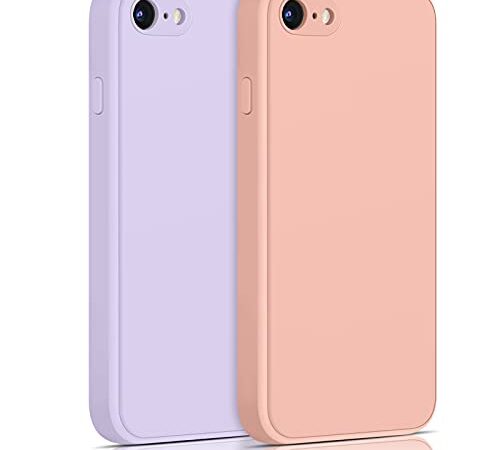 Yisica［2 Pack］Funda de Silicona Compatible con iPhone SE 2020 / iPhone 8 / iPhone 7, Funda de Silicona con [Forro de Microfibra Suave] Protección Completa, 4.7"