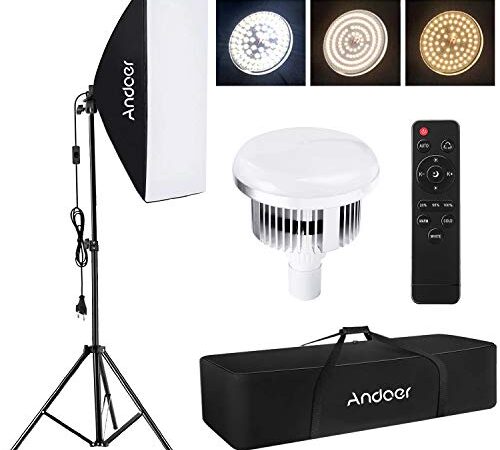 Andoer Softbox Kit,Iluminación Fotográfica Equipo con 85W 2800K-5700K Luz LED de Temperatura de Bicolor,Softbox de 50x70cm, Tripodes Soporte, Control Remoto y Bolsa de Transporte