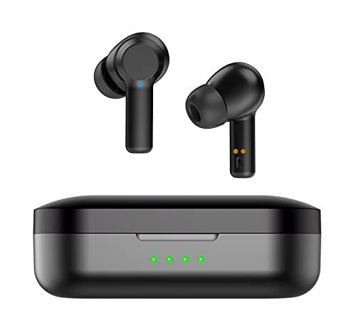 Auriculares Inalámbricos,Auriculares Bluetooth 5.0 con Microfono, Cascos inalambricos IPX7 Impermeables,Auriculares con Cancelación de Ruido,Negro