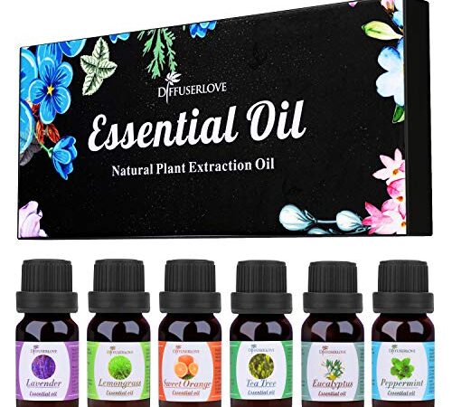 Diffuserlove Aceites Esenciales Para Humidificador Regalo 6 Piezas Incluye Eucalipto, Lavanda, Hierba de Limón, Naranja Dulce, Menta, Árbol de Té