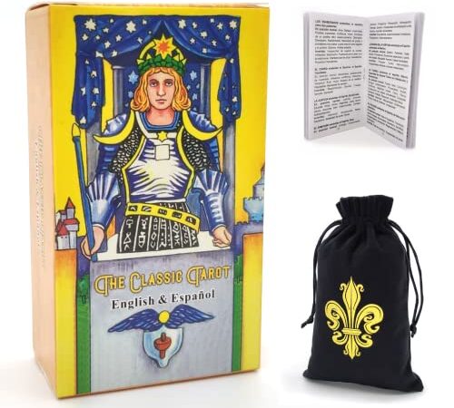 Pelucton Cartas del Tarot en Español para Principiantes, Edición en Español e Inglés de la Baraja de Tarot Clásica de 78 Cartas con Libro Guía y Bolsa de Terciopelo.