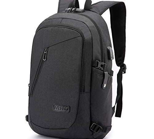 WENIG Mochila Antirrobo Impermeable,Mochila Portatil 15.6 Pulgadas Mochila Hombre con Puerto de Carga USB,Mochila Backpack para el Laptop para Ordenador del Negocio Trabajo Diario Viaje-Negro