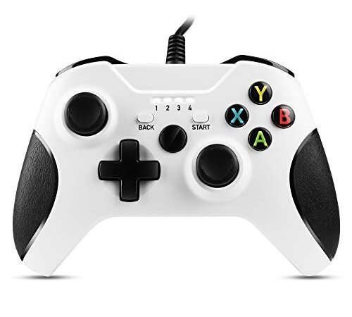 Zexrow Mando Xbox One con Cable, Gamepad con Cable USB, Con Función de Vibración Dual, Diseño Ergonómico, Compatible con Xbox One / X / S / Elite y Windows7/8/10(Blanco)