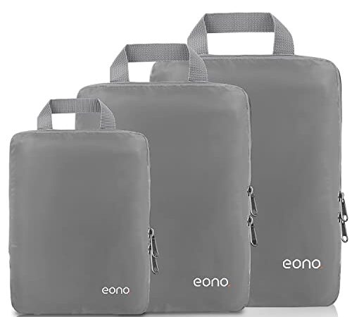 Amazon Brand - Eono Organizadores de Viaje de compresión expandibles, Impermeable Organizador de Maleta, Cubos de Embalaje, Compression Packing Cubes - Gris, 3-Set