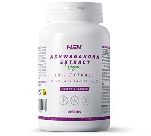 Ashwagandha Extracto 10:1 de HSN | 12000mg de Raíz de Withania somnifera por Dosis Diaria 102mg de Withanolides | Adaptógeno Natural | No-GMO, Vegano, Sin Gluten ni Lactosa | 120 Veg Caps