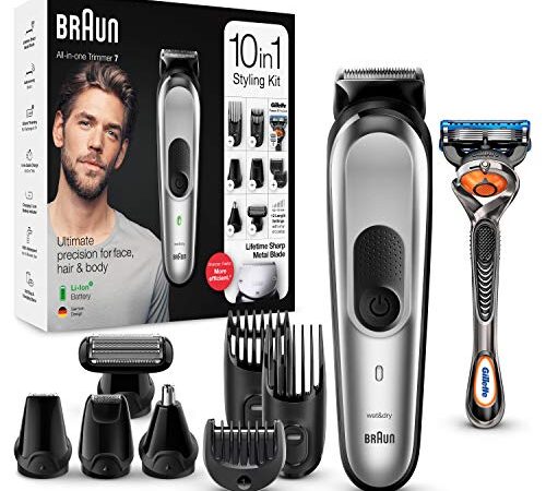 Braun MGK 7220 Recortadora de Barba 10 en 1, Máquina de Cortar Pelo, Depiladora Corporal Hombre, Gris