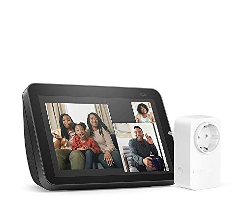 Echo Show 8 (2.ª generación, modelo de 2021), Antracita + Amazon Smart Plug (enchufe inteligente WiFi), compatible con Alexa - Kit de inicio de Hogar digital