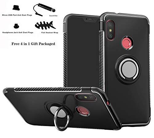 Labanema Funda para Xiaomi Mi A2 Lite, 360 Rotating Ring Grip Stand Holder Capa TPU + PC Shockproof Anti-rasguños teléfono Caso protección Cáscara Cover para Mi A2 Lite/Redmi 6 Pro - Negro