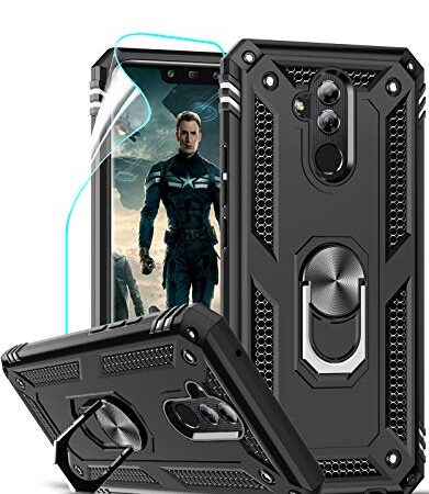 LeYi Funda para Huawei Mate 20 Lite Armor Carcasa con 360 Grados Anillo iman Soporte Hard PC y Silicona TPU Bumper antigolpes Fundas Case para movil Mate 20 Lite con HD Protector de Pantalla,Negro