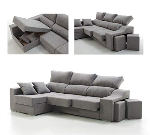 Sofá Chaise Longue Loki Izquierda 4 Plazas Gris Perla Sistema de Limpieza ACUALINE Arcón 2 Puffs Asientos Extensibles Tejido Desenfundable (Envío y Subida a Domicilio Incluidos)