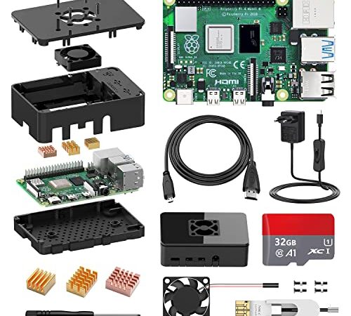 STUUC Raspberry Pi 4 Model B 4 GB RAM 32 GB Raspberry Pi 4B Starter Kit con Quad Core A72 Raspberry 4 soporta Dual Display 4K/WiFi 2.4G.5G,LAN 1000Mbps/BT 5.0/USB 3.0