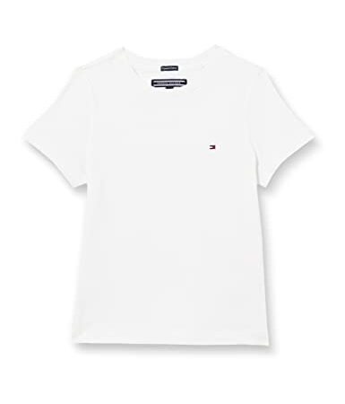 Tommy Hilfiger T Camiseta Básica de Manga Corta, Blanco (Bright White), 140 (Talla del Fabricante: 10-11) para Niños