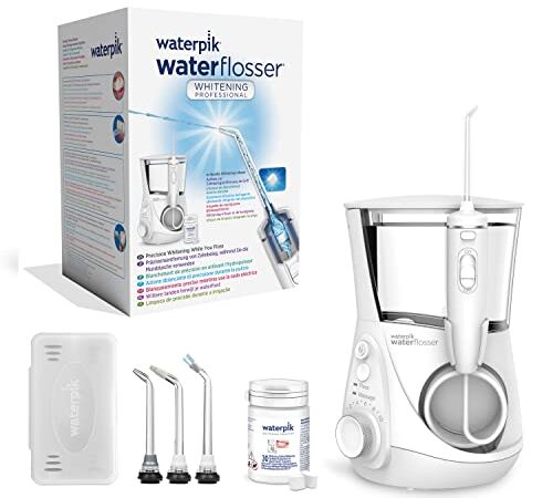 Waterpik Irrigador Bucal Profesional Blanqueante con Pastillas de Sabor Menta, Recupera el Blanco Natural de tus Dientes en 4 Semanas, Blanco (WF-05EU)