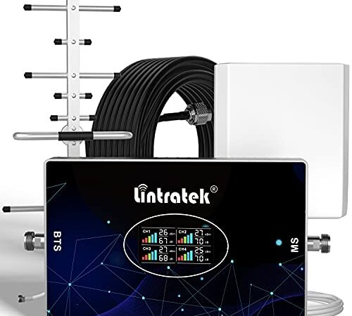 Lintratek Amplificador de señal para teléfono móvil 4 Cuatro Banda B20 800, 900, 1800, 2100 Repetidor gsm 2G 3G 4G 70dB Repetidores de señal de móviles Compatible con Movistar/Orange/Yoigo/Vodafone