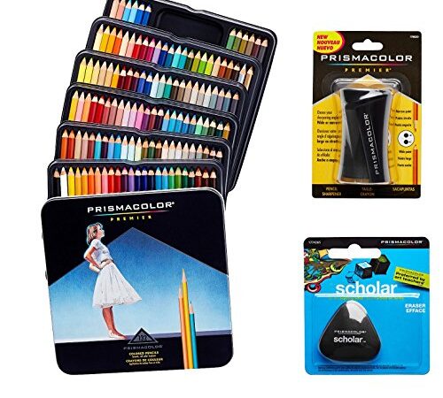 Prismacolor Set de arte de calidad. Pack de 132 lápices de colores de calidad, 1 sacapuntas de calidad y 1 goma de borrar escolar, sin látex.