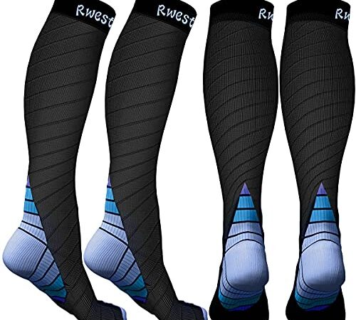 Rwest X Medias de Compresion, Calcetines de compresión Mujer y Hombre 15-20 mmHg para Running ,Ciclismo, Deporte, Trotar, Correr, Volar, Viajar