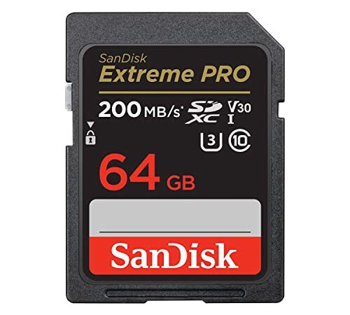 SanDisk Tarjeta SDXC Extreme PRO de 64 GB + RescuePRO Deluxe, hasta 200 MB/s, UHS-I, Clase 10, U3, V30