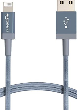 Amazon Basics - Cable Lightning a USB-A de nailon trenzado, cargador certificado por MFi, color gris oscuro, 1,8 m