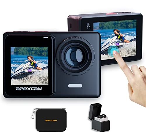 Apexcam 4k/60fps 24MP Cámara Deportiva con Pantalla Táctil EIS WiFi Cámara subacuática Impermeable 40M Action Camara 170°Angulo 2.4G Remoto 2 x1350 mah baterías y Accesorios múltiples