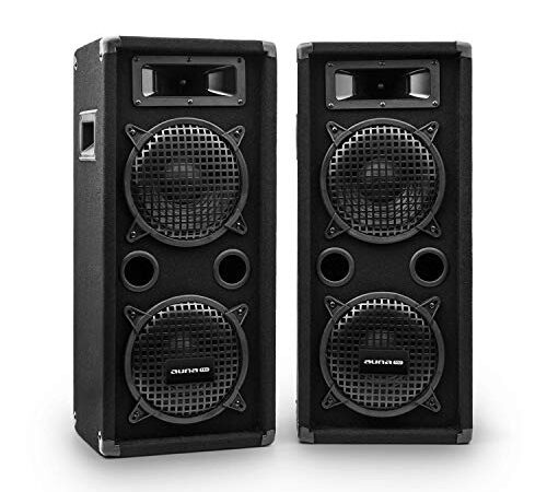 auna Pro PW - Set Altavoces pasivos de PA, 2 Pisos, 1 Trompeta de Medio, 2 Tweeter, Diseño bassreflex, Asas Laterales, Rejilla Protectora, Cubierta Fieltro, Subwoofers 20,3 cm, 400 W RMS, Negro