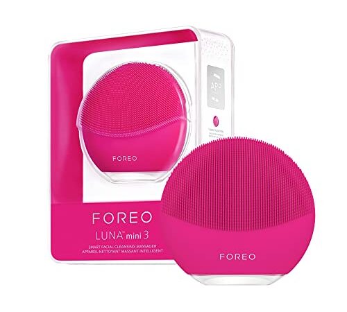 Cepillo limpiador facial FOREO LUNA mini 3, Accesorio de viaje, Masajeador facial eléctrico de silicona, Limpieza facial sencilla, Limpiador facial eléctrico, Conexión app,Fuchsia