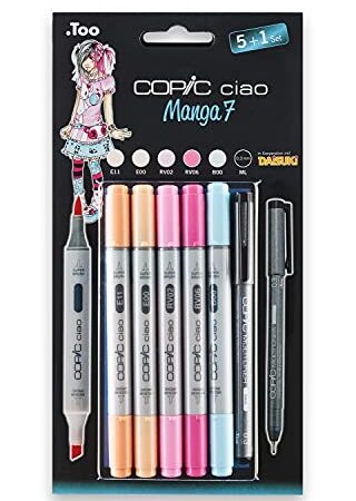 Copic Ciao - Juego de rotuladores (5 unidades, doble punta, incluye rotulador de punta fina 0,3 mm), tonos brillantes