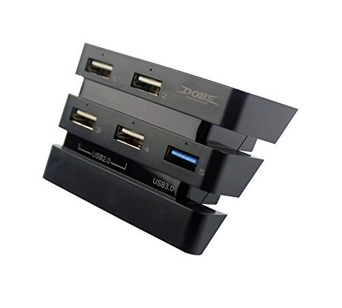 Mcbazel Adaptador de Cable Dobe de Alta Velocidad de 2 a 5 Puertos 2.0 3.0 USB HUB para PS4 Pro - Negro