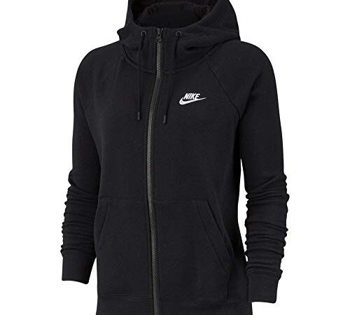 NIKE Essential Hoodie FZ FLC Sudadera con Capucha y Cremallera Completa, Mujer, Negro (Black/(White), S