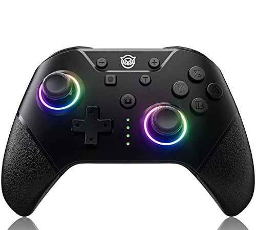 NYXI LED Mando para Switch, Mando Switch Inalámbrico para Switch/Switch Lite/Switch OLED, Mando Pro Controller con Wake Up/Turbo/Botón Programable/Vibración Ajustable/Giroscopio/Captura de Pantalla