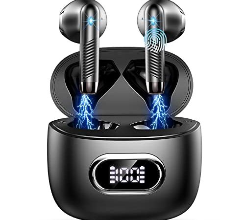 Auriculares Inalámbricos, Auriculares Bluetooth 5.3 con HD Mic, 2022 Nueva HiFi Estéreo Cascos Inalambricos Bluetooth, IP7 Impermeable 42H Cancelación de Ruido In-Ear Auriculares, Pantalla LED, USB-C