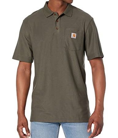 Carhartt Polo de Manga Corta, Con Bolsillo, Ajuste Holgado, Tejido de Grosor Medio, Hombre, Musgo, XXL