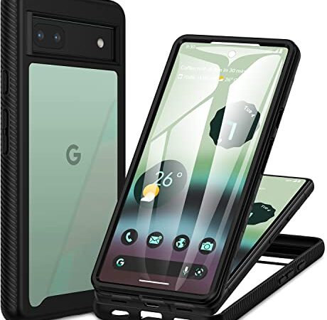 CENHUFO Funda Google Pixel 6a, 360 Grados Antigolpes Case con Protector de Pantalla Integrado, Robusto Doble Cara Bumper Transparente Anti-Amarilleo Completa Carcasa para Google Pixel 6a - Negro