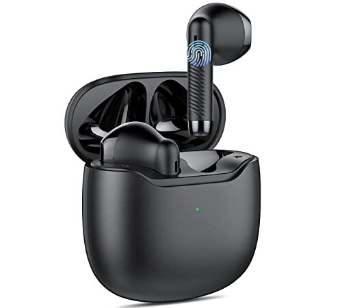 coioc Auriculares Inalambricos, Auriculares Bluetooth 5.3, CVC8.0 Borrar Llamada, Reproducción de 30H, USB-C, Ultraligero y Confortable, Bajos Profundos, Control Táctil, IPX7 Impermeable(Negro).