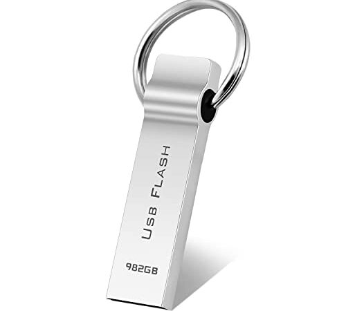 Einmoon Pendrive 982 GB Memoria USB 3.0 Impermeable Pen Drive Alta Velocidad Pen USB Metal Disco Duro Externo para PCs, Tabletas, Computadoras ect, con Llavero (982gb)