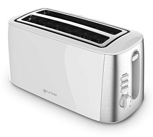 Grunkel - TS-DOBLEMAXI - Tostadora de ranura extra ancha con control electrónico de tostado. Función calentar sin tostar, descongelar y cancelar - Blanco (1400W)