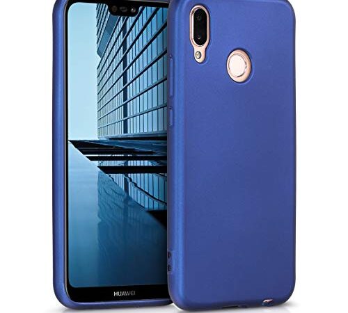 kwmobile Carcasa Compatible con Huawei P20 Lite - Funda de Silicona para móvil - Cover Trasero en Azul Metalizado