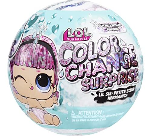 LOL Surprise Glitter Colour Change Lil Sis con 5 Sorpresas - Surtido Aleatorio - Incluye una muñeca Coleccionable, Ropa Brillante y Accesorios - para niños y niñas a Partir de 4 años