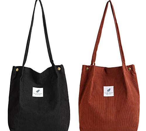 Makukke Bolso de Hombro para Mujer - Bolso de Pana de 2 Piezas Bolso de Hombro para Mujer Bolso con asa para Mujer para Viajes Diarios, de Oficina, Escolares y de Compras