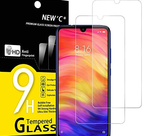 NEW'C 2 Piezas, Protector Pantalla para Xiaomi Redmi Note 7, Redmi Note 7 Pro, Cristal templado Antiarañazos, Antihuellas, Sin Burbujas, Dureza 9H, 0.33 mm Ultra Transparente, Ultra Resistente