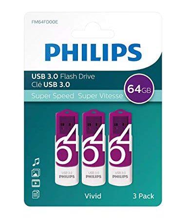 Philips Memoria USB 3.0 Vivid Edition de 64 GB (Paquete de 3 unidades, 64 GB cada una) rápida transferencia de datos con Memoria USB de alta velocidad