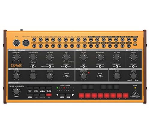 Sintetizador semimodular analógico CRAVE de Behringer con 3340 VCO, filtro de escalera clásico, secuenciador de 32 pasos y cadena polivinílica de 16 voces