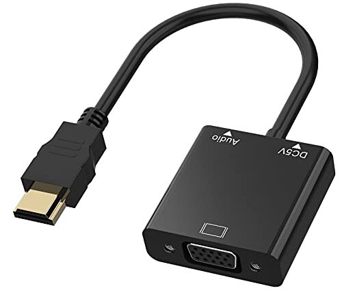 Suright Adaptador HDMI a VGA, HDMI a VGA (Macho a Hembra) 1080P Convertidor con Audio y Mirco USB Cable de Carga para PC, Portátiles, HDTV, Proyectores, PS4/3 Xbox y Otros Dispositivos HDMI