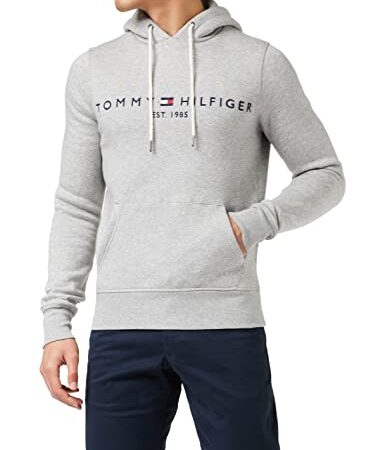 Tommy Hilfiger Sudadera con Capucha Hombre Core Tommy Logo Hoody con Capucha, Gris (Cloud Heather), M