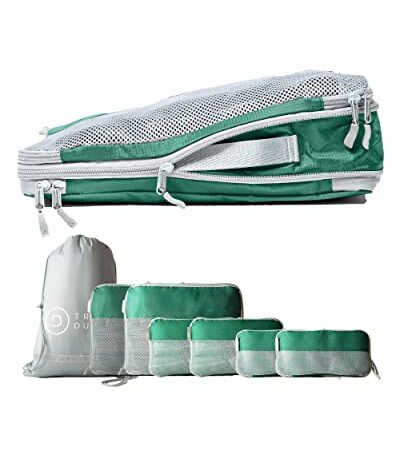 TRAVEL DUDE Organizador de Maletas con Bolsas de Compresión para Equipaje | Bolsas Organizadoras Maleta | Easy Travel | Ultra liviano (Verde Oliva, 7 piezas)