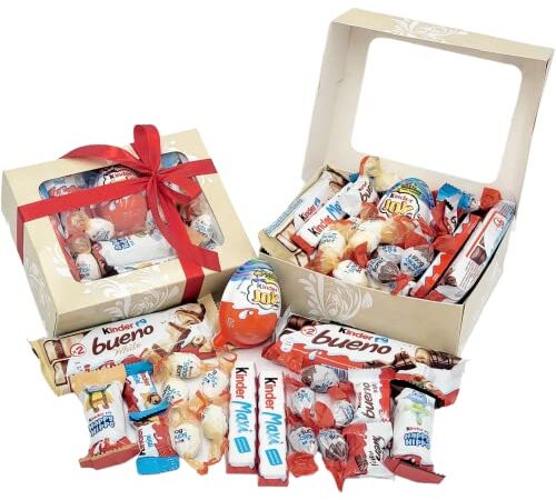 VILAER Caja Regalo con Lazo Rojo, Original, Ideal para Regalar en Cumpleaños, Aniversarios, Navidad, Pack Surtido Chocolates Favoritos, Variedad, Especial para Todas las Edades (KINDER)